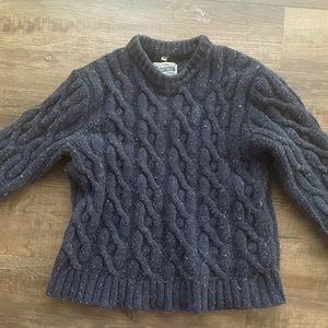 Men’s SCHOTT BROS. Cable Knit Crewneck Sweater, Excellent Condition, Moss Blue L